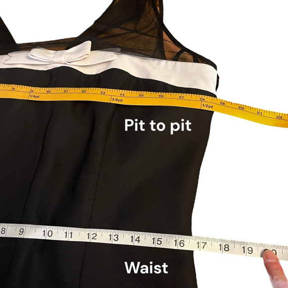 Joseph Ribkoff Vintage 70s-80s Black & White Mesh Bow Jumpsuit, 10-14 - Picture 5 of 14